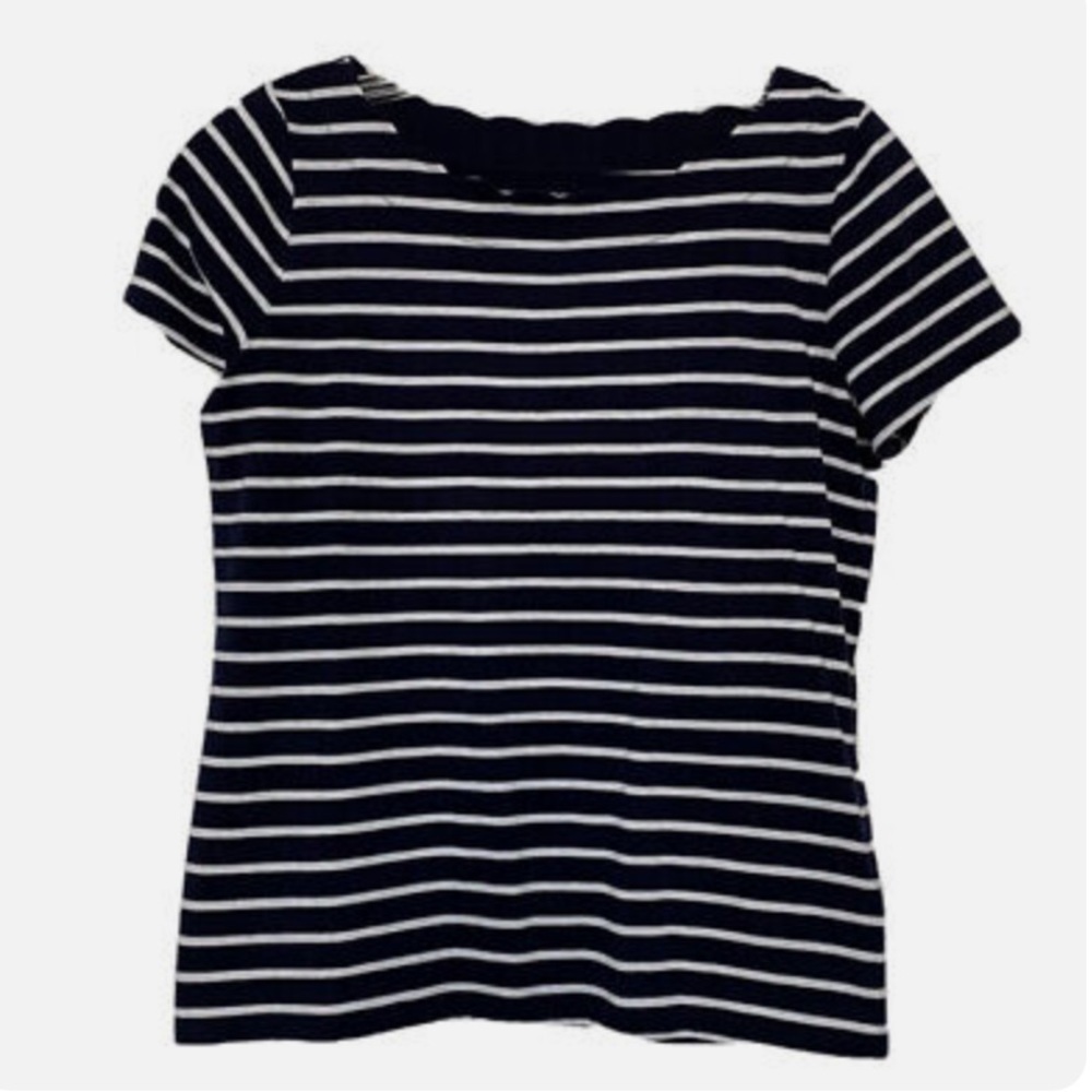 Talbots Striped & Scallop-Neck Blouse